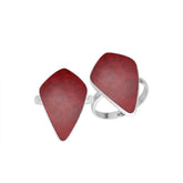Sterling Silver Elongated Abstract Statement Ring With Red Coral